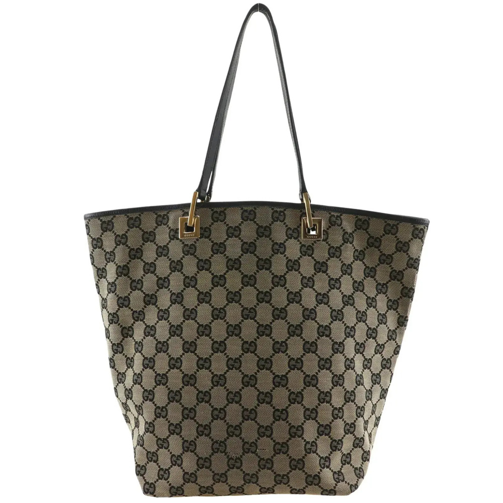 Gucci Vintage GG 2Way Shoulder Tote Bag GG Canvas Open Black